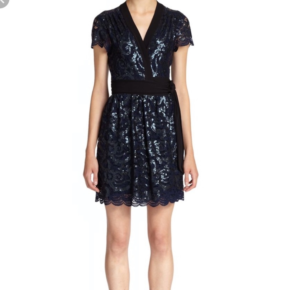 Blue DVF sequin wrap dress